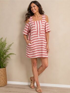 Soft Surroundings Sunset Park Linen Blend Striped Tunic Dress Cover Up XL